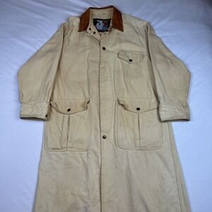 VTG Structure Expedition Gear Duster Jacket Long Men's M Tan Canvas Leather Fade